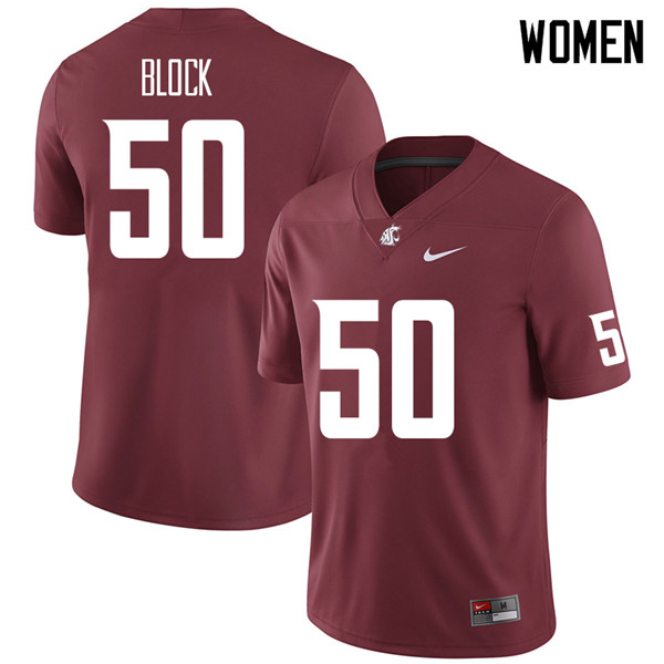 Women #50 Karson Block Washington State Cougars College Football Jerseys Sale-Crimson - Click Image to Close